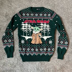Disney Star Wars Baby Yoda Ugly Christmas Sweater Pullover Green Men’s Sz Medium